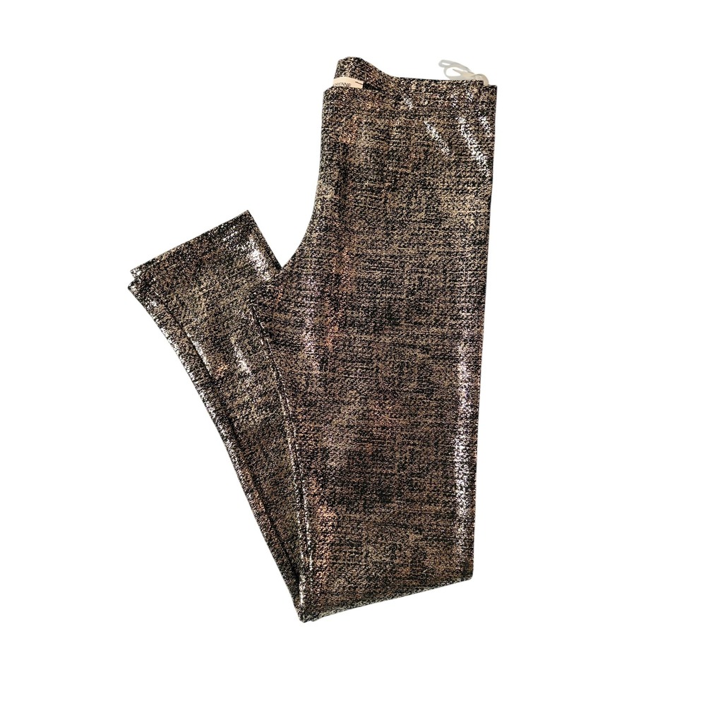 Adrienne Vittadini Women's Large Metallic Foil Leggings Silver Black Party Pants